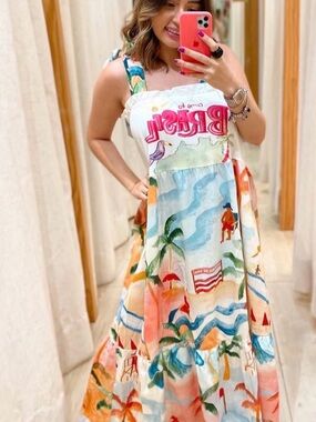 Brazil Tropical Print Maxi Dress Women’s Size M